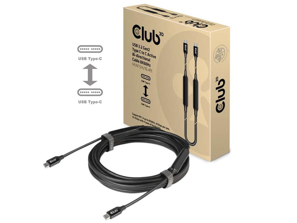 Club 3D Kábel USB 3.2 Gen2 Type-C do C Active Bi-directional (M/M) 8K60Hz, 5m